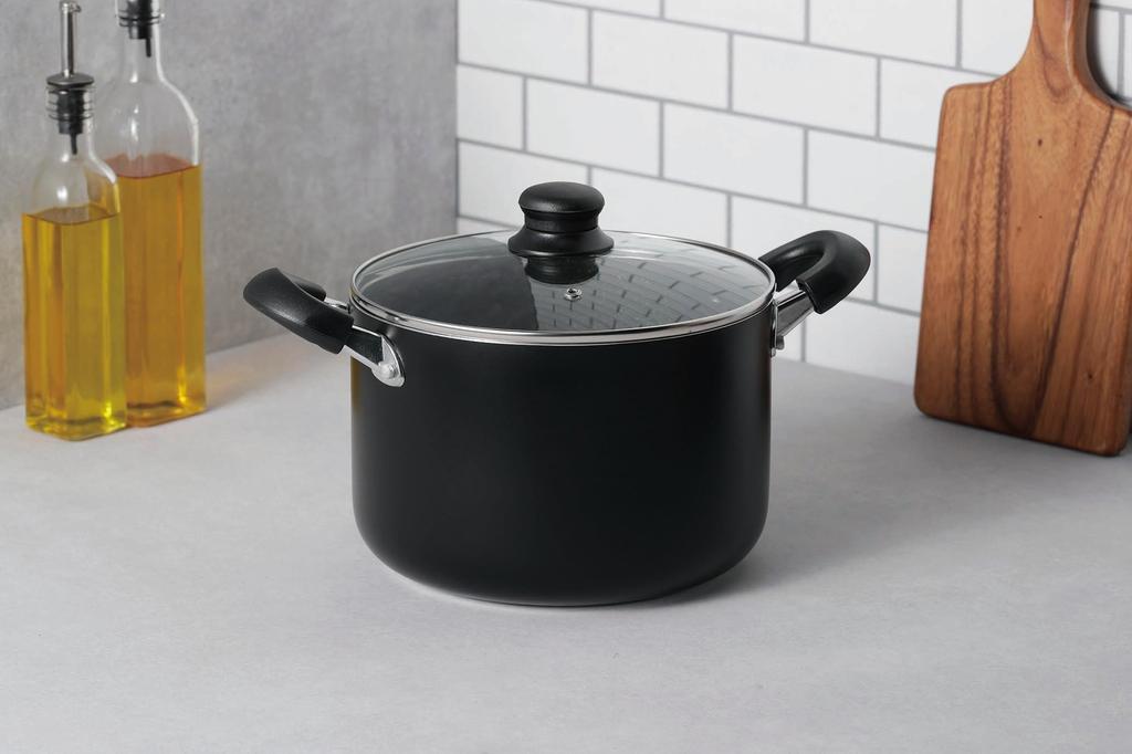 Kakusei Deep Pot, 22cm, 34.5cm x 22.7cm x 21cm, Marble Black, Induction and Gas Stove Compatible, Glass Lid, Non-Stick, GMB-05