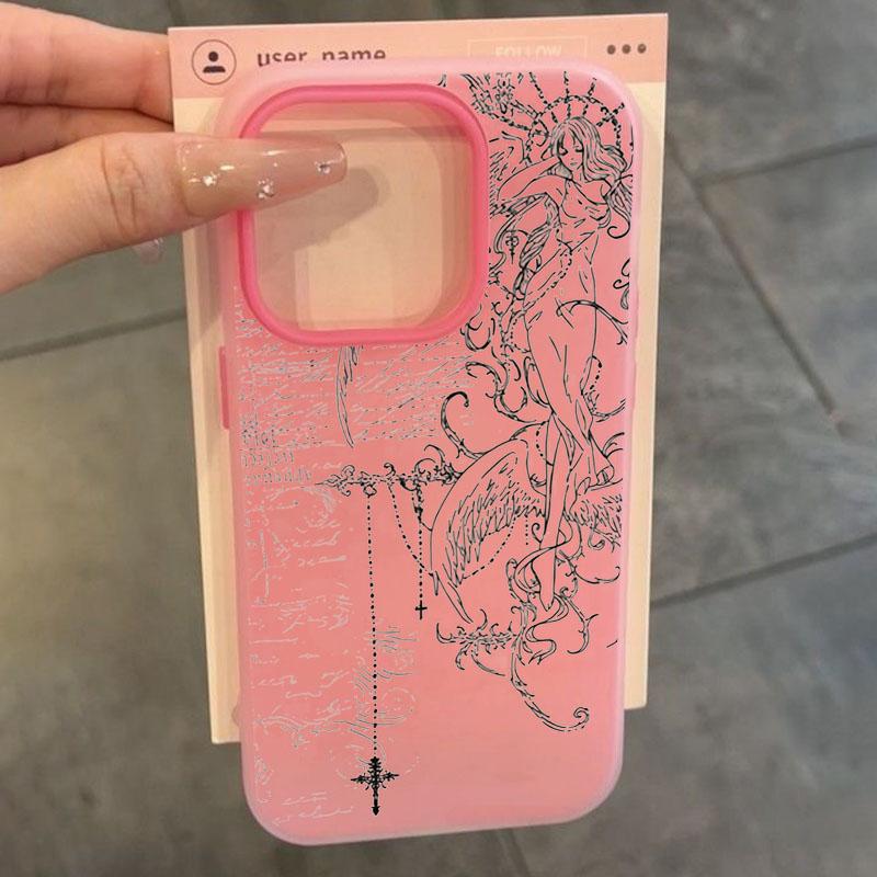 Gothic Style Angel Cross Line Drawing Phone Case For Xiaomi Mi Poco X7 X6 X5 M6 Pro 4G 5G Mi 15T Pro Candy Color 2in1 Soft Cover