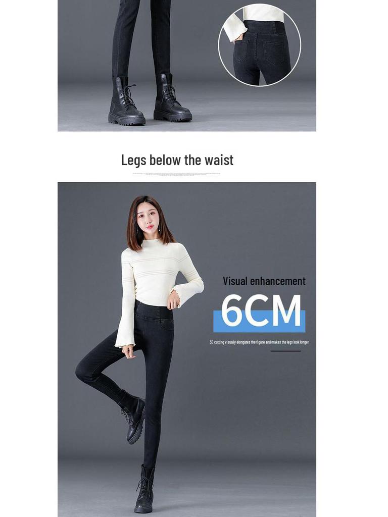 Women's High Waist Slim Fit Pencil Pants - Plus Velvet, Elastic, Large Size, Autumn/Winter.