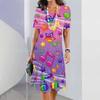 Elegant Women Short Sleeve Fashion 3d Print Midi Dress Plus Size Beach Clothing