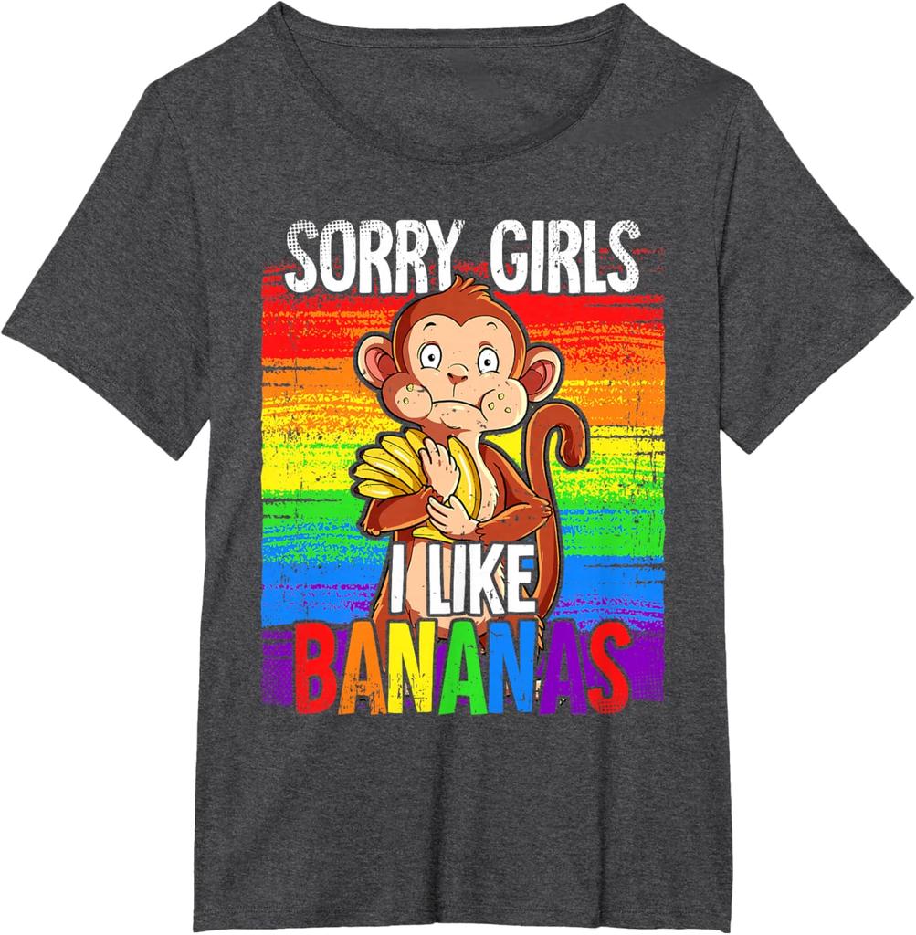 Vintage Monkey Sorry Girls I Like Bananas Tshirt For Unisex Fashion Gay Lgbtq Pride Month Male Tshirts