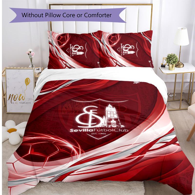 Set Lenzuola 3 Pezzi Stampato Sevilla FC Copripiumino Traspirante con Federe Biancheria da Letto Decorativa per Camera da Letto Casa