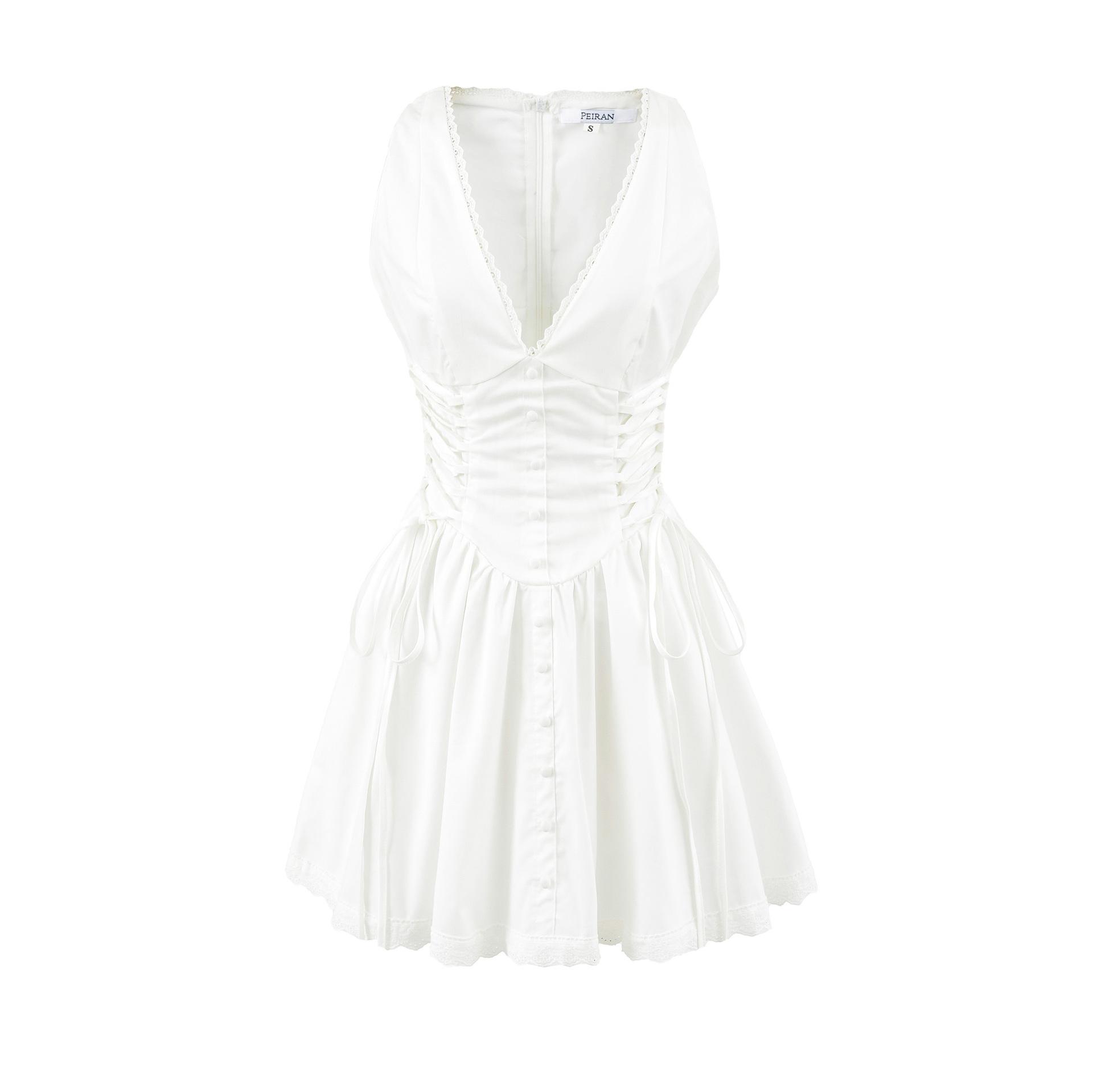 European and American women s clothing popular fashion round neck sleeveless slim solid color dress S белый
