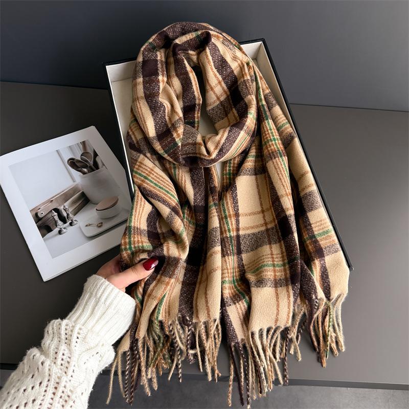 Fashion Korea Styles Luxury Stripe Winter Women Scarf Imitation Cashmere Thick Warm Pashmina Shawl Wraps Tassel Echarpe