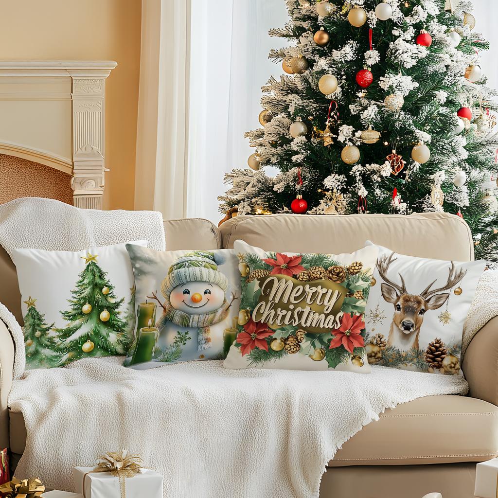 Watercolor Christmas Cushions Pillowcase Polyester Cushion Cover Throw Pillow Pillowcover Home Car Sofa Decor
