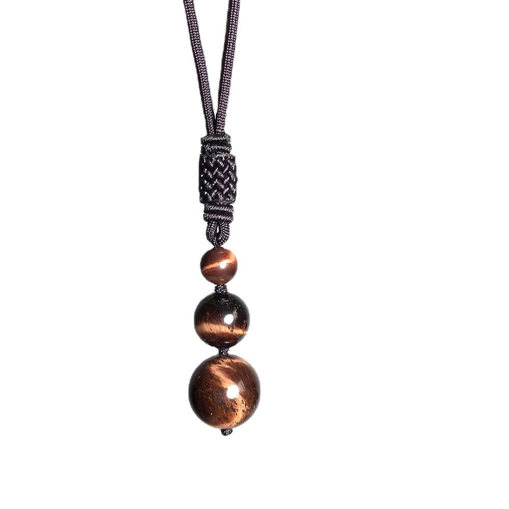 Unisex Agate & Obsidian Necklace: Red Tiger Eye & Silver Pendant, 16MM Stones