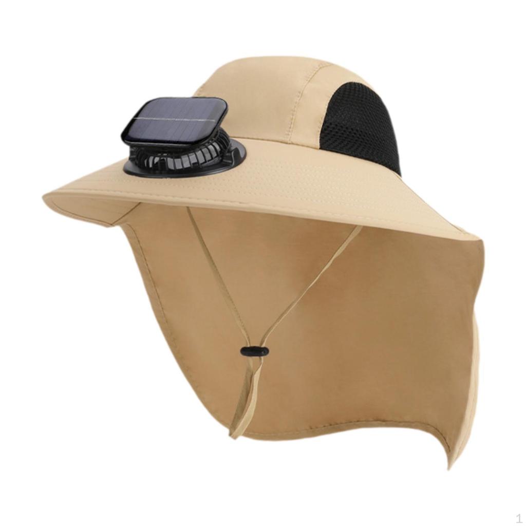 Solar Fan Sun Hat Bucket Wide Brim for Travel Garden Sport Boating Cycling