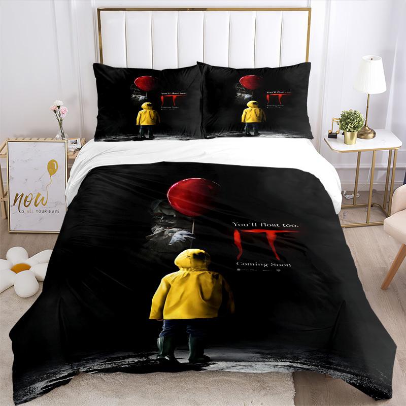 3pcs Horror It "Clown" Bedding Set, Soft Polyester Duvet Cover and Pillowcases Machine Washable Seasons all suitable 06