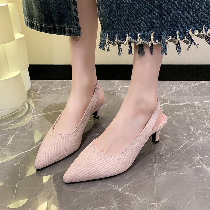 Summer  Women's Shoes 2024 High Quality Baotou Women's Sandals Fashionable Mid-heel One-line Buckle Women's High Heels