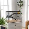 3-Tier Hamster Cage with Tempered Glass Base, Wheel and Accessories, 76.5x48.5x54.5 cm, Black