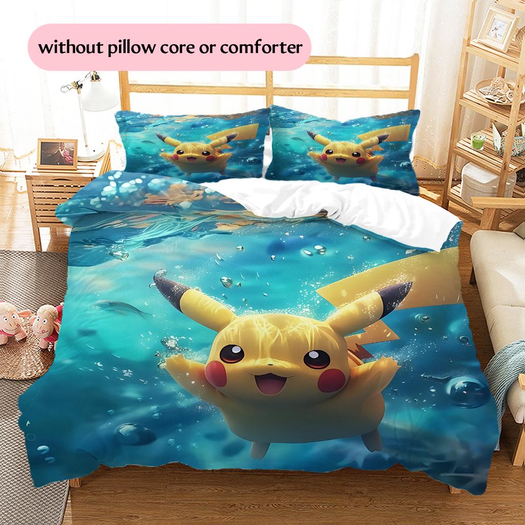 Pikachu Pokémon Pattern Bedding Home Decoration Birthday Gift (1 * Duvet Cover + 2 * Pillowcase, Without Core)