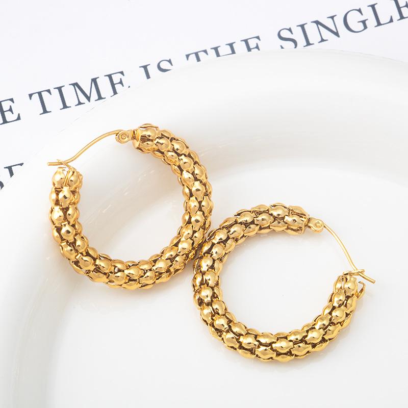 

Серьги-пуссеты из нержавеющей стали с 18-каратным золотым покрытием в стиле ретро Гонконг, универсальные, полые, для женщин