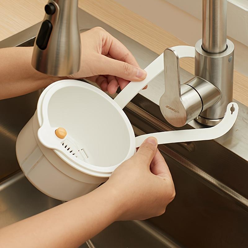 2-In-1 Sink Filter Basket with A Press-Open Lever Adjustable Faucet Hook Clog-Resistant Filter Mesh Durable Kitchen Draining Basket Anti-Clogging Tool