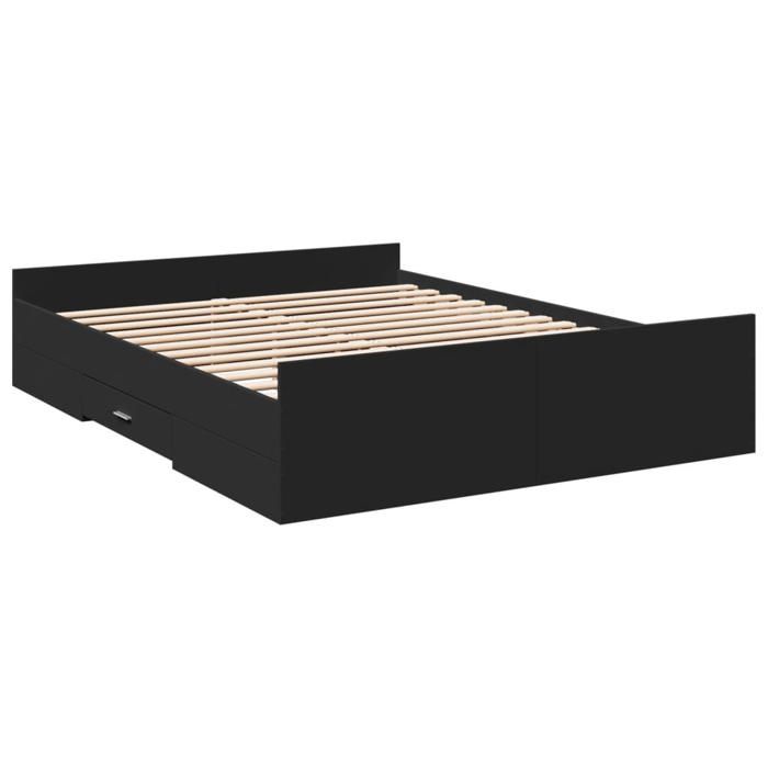 VidaXL Bed Frame with Drawers Black 150x200 Cm Engineered Wood, Bed, Storage Bed, Double Bed Frame, Double Bed 3280287
