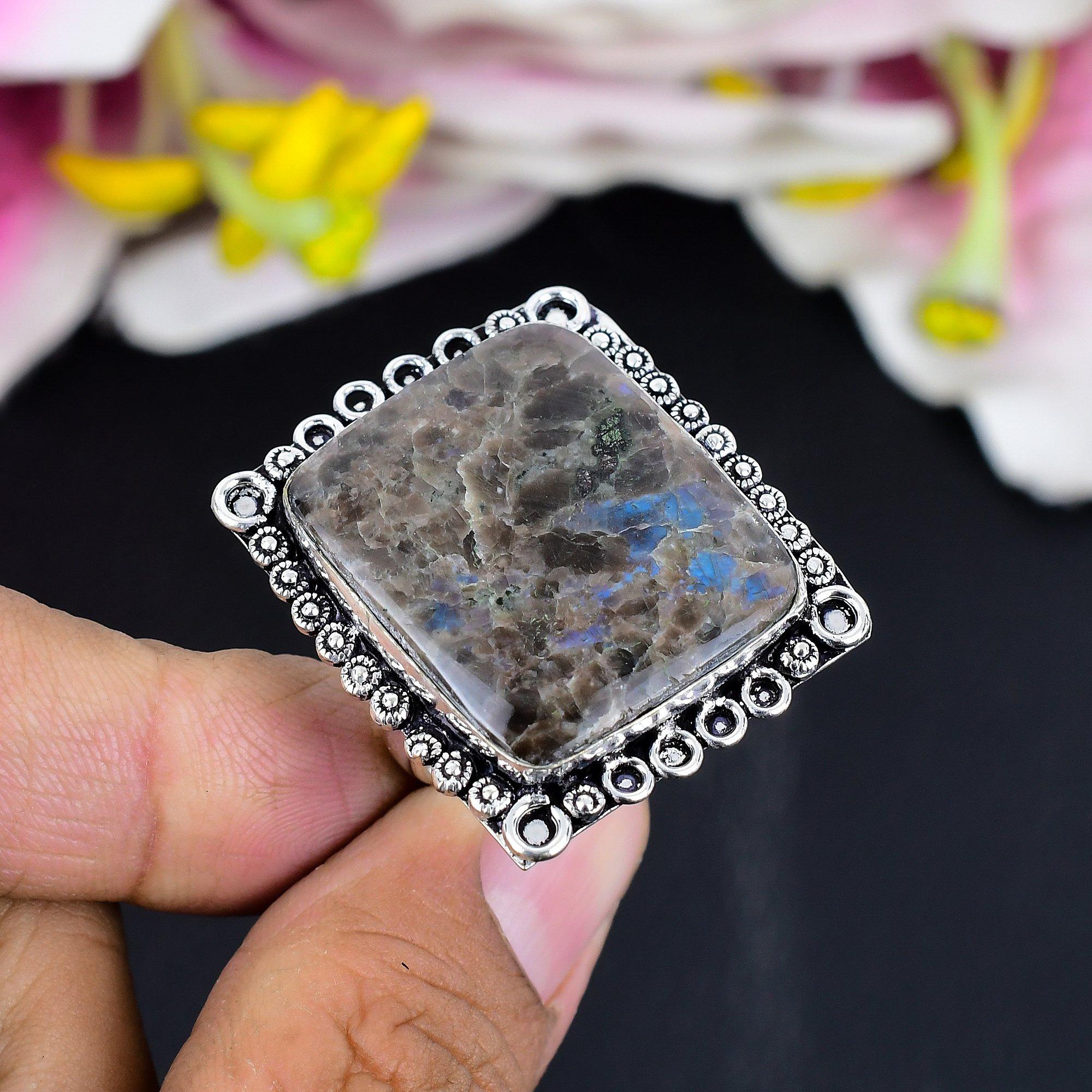 

Labradorite Gemstone Handmade 925 Sterling Silver Jewelry Ring Size 10 KG-1674