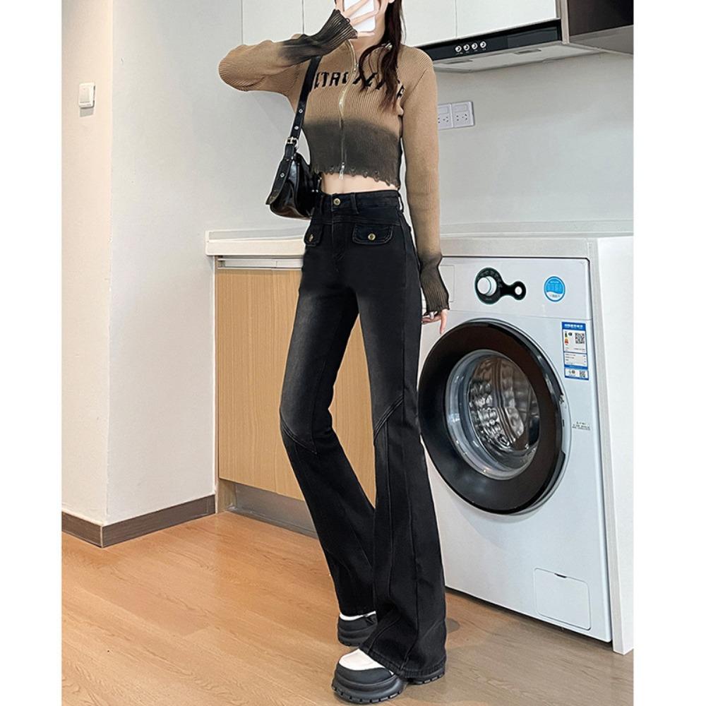 Retro dzwony z mikro rozszerzeniem damskie modele wiosenno-jesienne nowe z wysokim stanem i cienkie dzwony typu podłoga ins trend