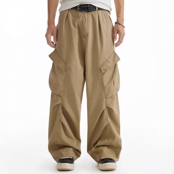 American retro wide-leg pants deconstruction design overalls men's and women's loose casual pleated straight vertical pants