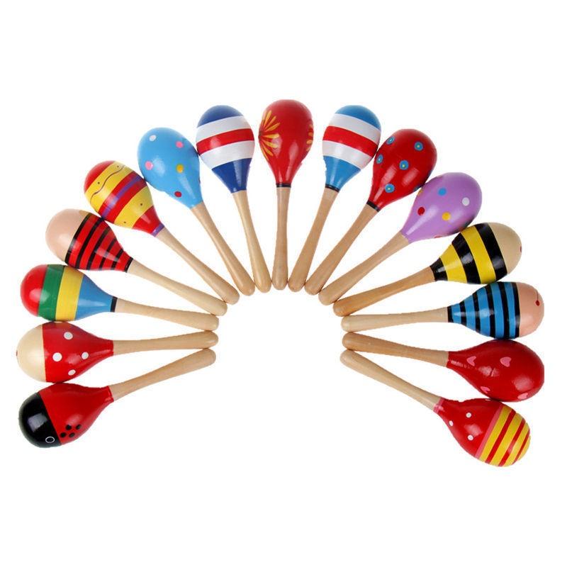 Natural Shaker Wood Rattle Toy Infant Sensory Cognitive Growth Gift Randomly One
