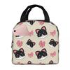 Cute Kitten With Bow Pattern Insulated Lunch Bag for Women Children Portable Food Boxes Thermal Lunch Box Tote