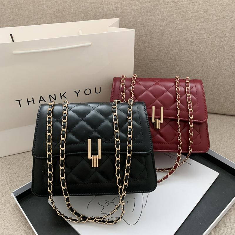 

Женщины Pu Стеганый Crossbody Плечо Сумка Мода Сплошной Цвет Цепочка Маленькая Квадратная Сумка