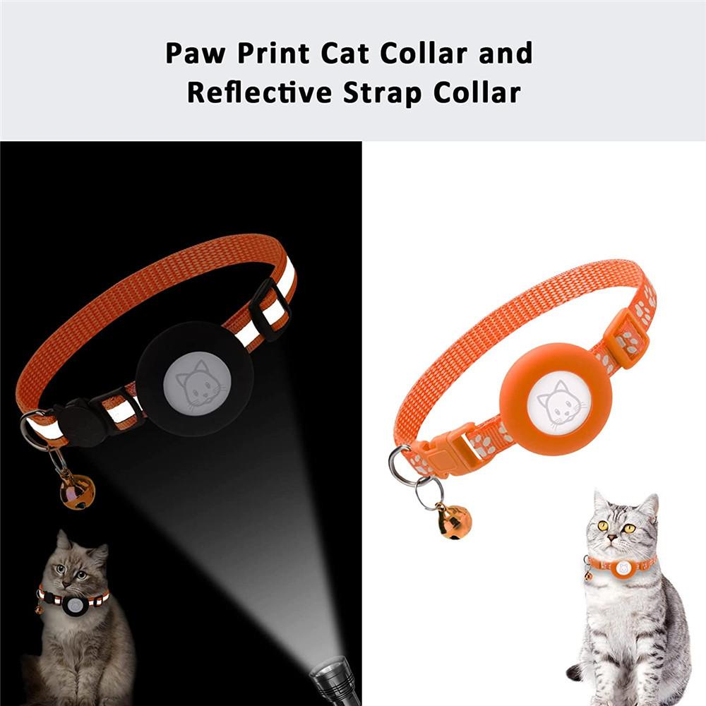 

2Pcs/Set Protective Case for AirTag Reflective Nylon Pet Collar GPS Tracker Silicone Cover with Bell Orange