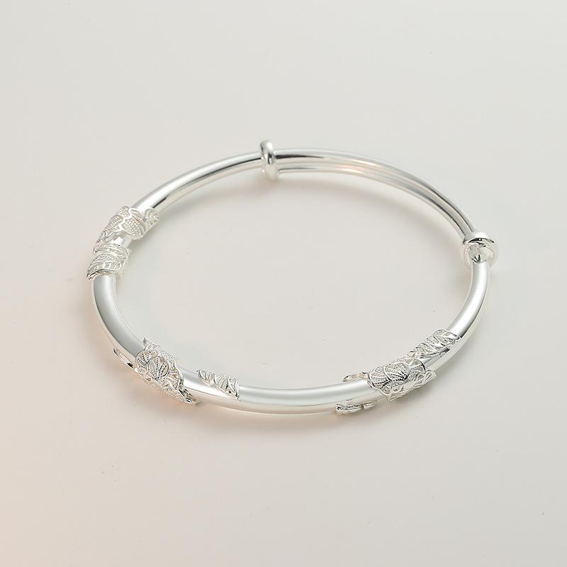 Zuyin S999 Sterling Silver Leaf náramek pro ženy s minimalistickým designem, nastavitelný květinový náramek push-pull