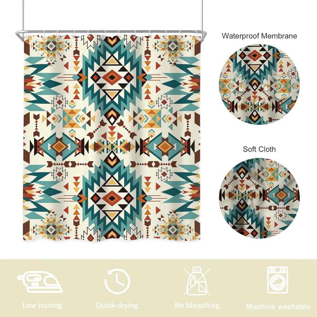 Západní aztécká sprchová závěs Abstraktní Vintage Boho Retro Geometrický Kmenový Etnický Původní Koupelnový Set Americký Jihozápadní