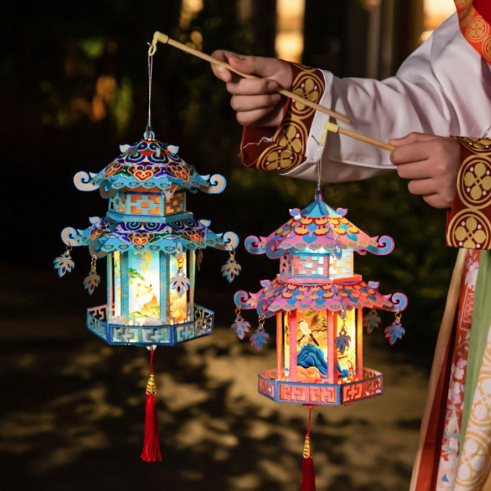 Ancient-style Mid-Autumn Festival Lantern Pavilion Shape Children's Handheld Lantern Home Decor