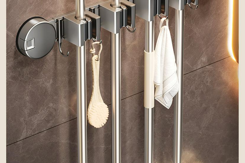 Saugbecher-Mopp- und Besenhalter - Bohrerfreie Wandmontage für die Badezimmeraufbewahrung