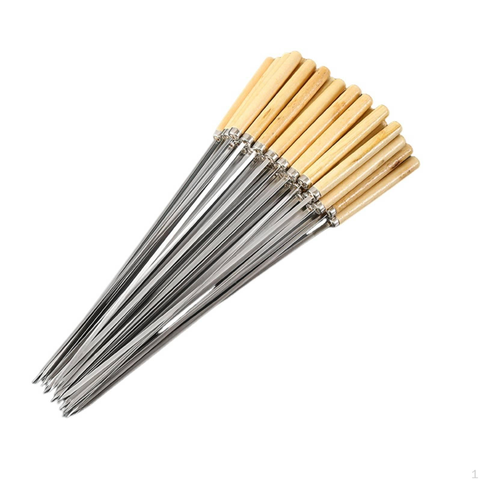 25 Pieces Stainless Steel Kebab Skewer Thickened Wood Handle Grill RustResistant for Barbecue