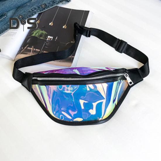 Transparent Waist Bag Waterproof Mini Fanny Pack Iridescent Belt Bag with Adjustable Strap for Women Men Travel Fitness Outdoor Use