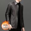 Men's Black Business Casual Leather Jacket with Down Liner for Autumn/Winter.