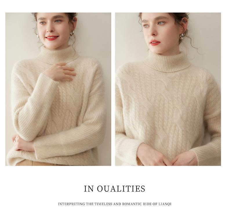 Women's Thick High Neck Cashmere Knit Pullover Sweater