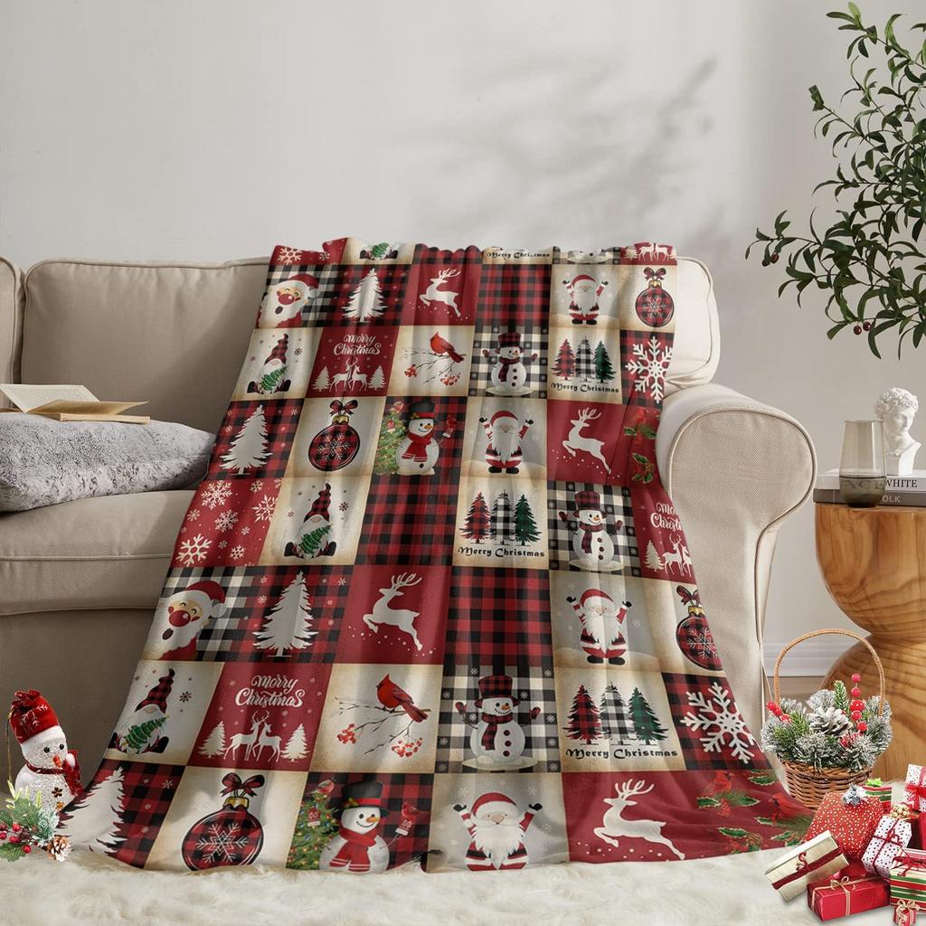Weihnachts Karo Nikolaus Schneemann Rentier Überwurfdecke Festliches Design für Wohnzimmer Dekoration Geschenk für Sie FeiertagsStil