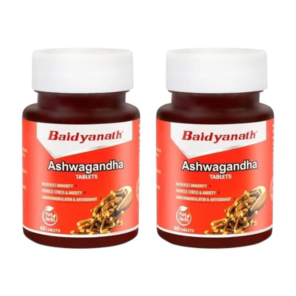 Baidyanath Ashwagandha Tablets 60 Count Pack of 2 for Daily Wellness Stress Relief and Energy Boost
