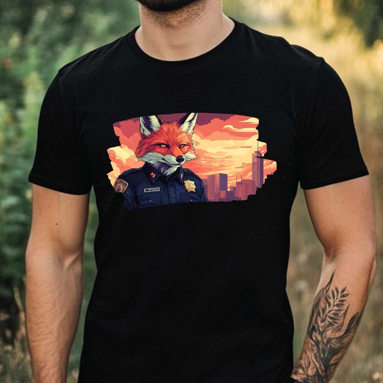 T-Shirt Herren Fuchs als Polizist Motiv Baumwolle Größe XS bis 5XL L
