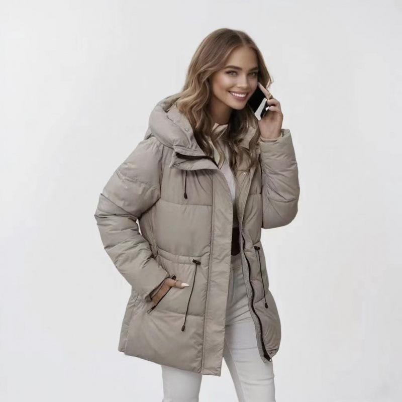 European & American Women's Mid-Length Hooded Down Cotton Jacket - Slimming, Thick, and Trendy Coat.