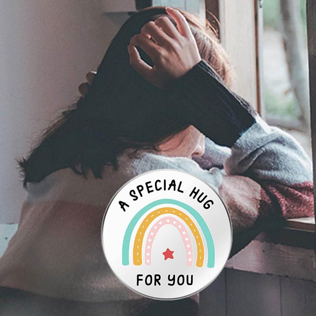 Pocket Hug Token A Special Hug for You Coin Stainless Steel Double Sided Inspirational Gift with PU Leather Keychain