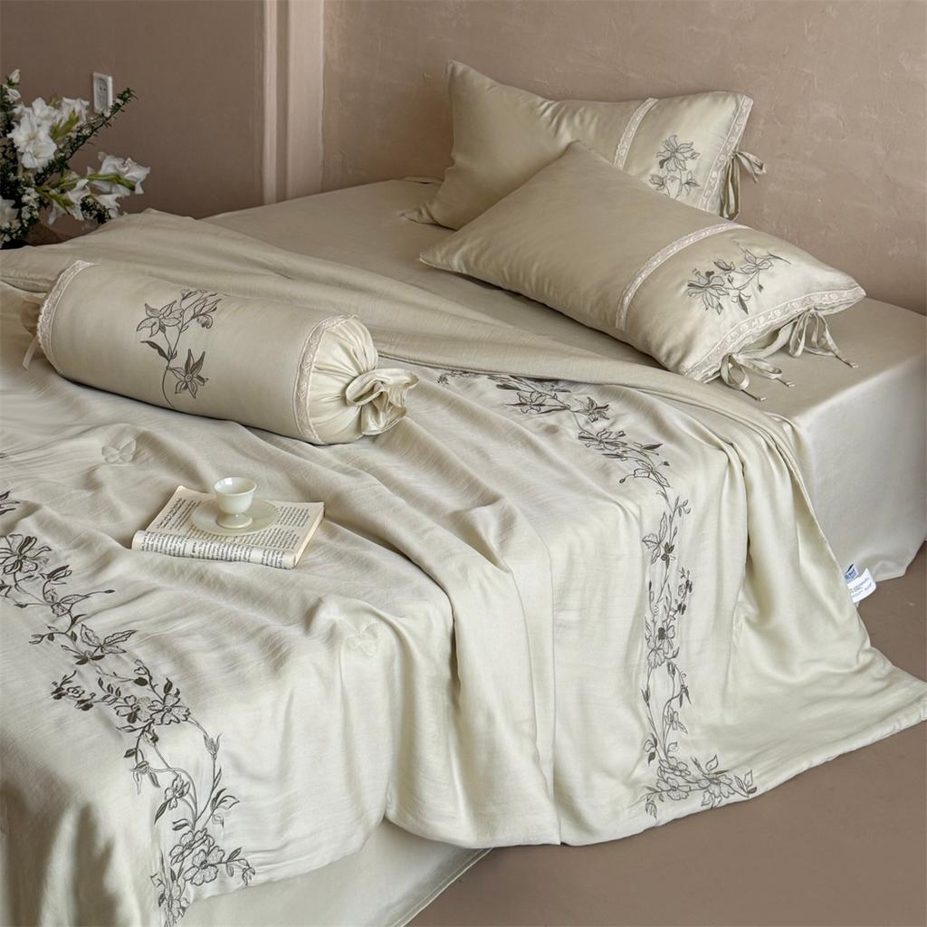 Premium 60 Thread Lanjing Tencel Embroidered Summer Cool Quilt Set - Floating Light