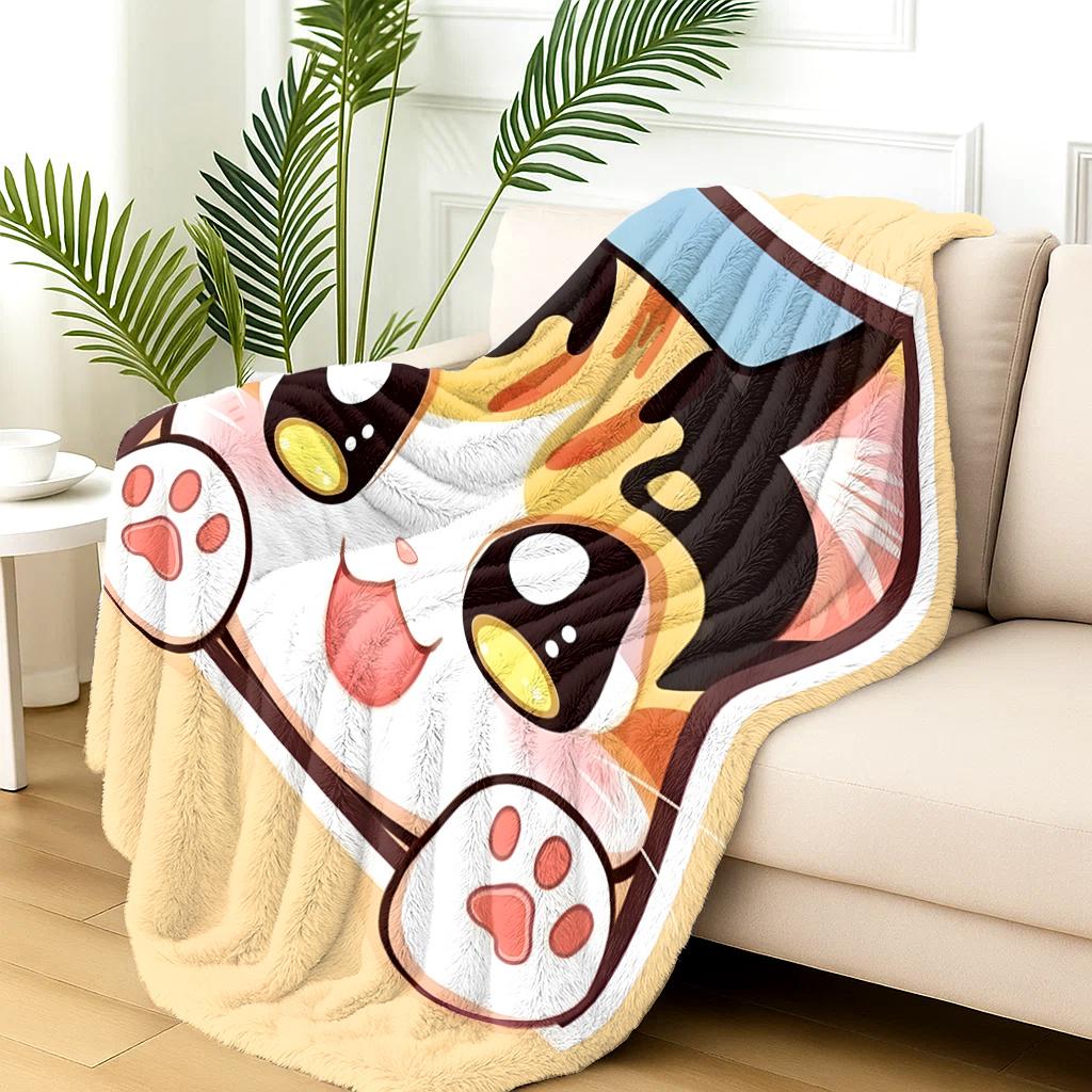 Cute cat animal cartoon pattern Flannel printed blanket suitable for all seasons suitable for living room office sofa and travel