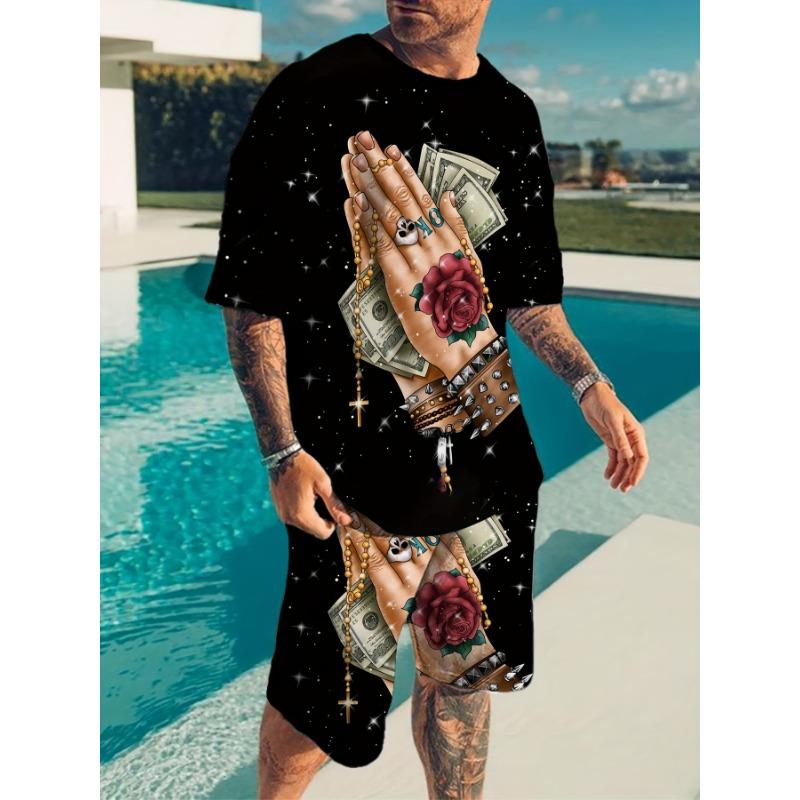 Men s novel 3D digital printing comfortable and breathable casual sports suit S