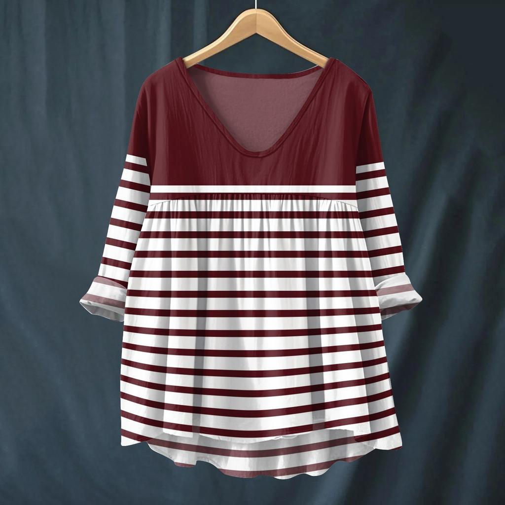 Women's Fashionable And Casual Shirt Long-sleeved V-neck Print Cotton And Linen Blouse