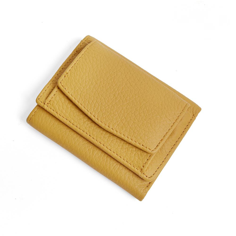 Damen-Geldbörse aus einfarbigem Leder mit kurzer Oberschicht aus Leder mit mehreren Kartentaschen und Schnalle, kleine Geldbörse mit Kartenhalter