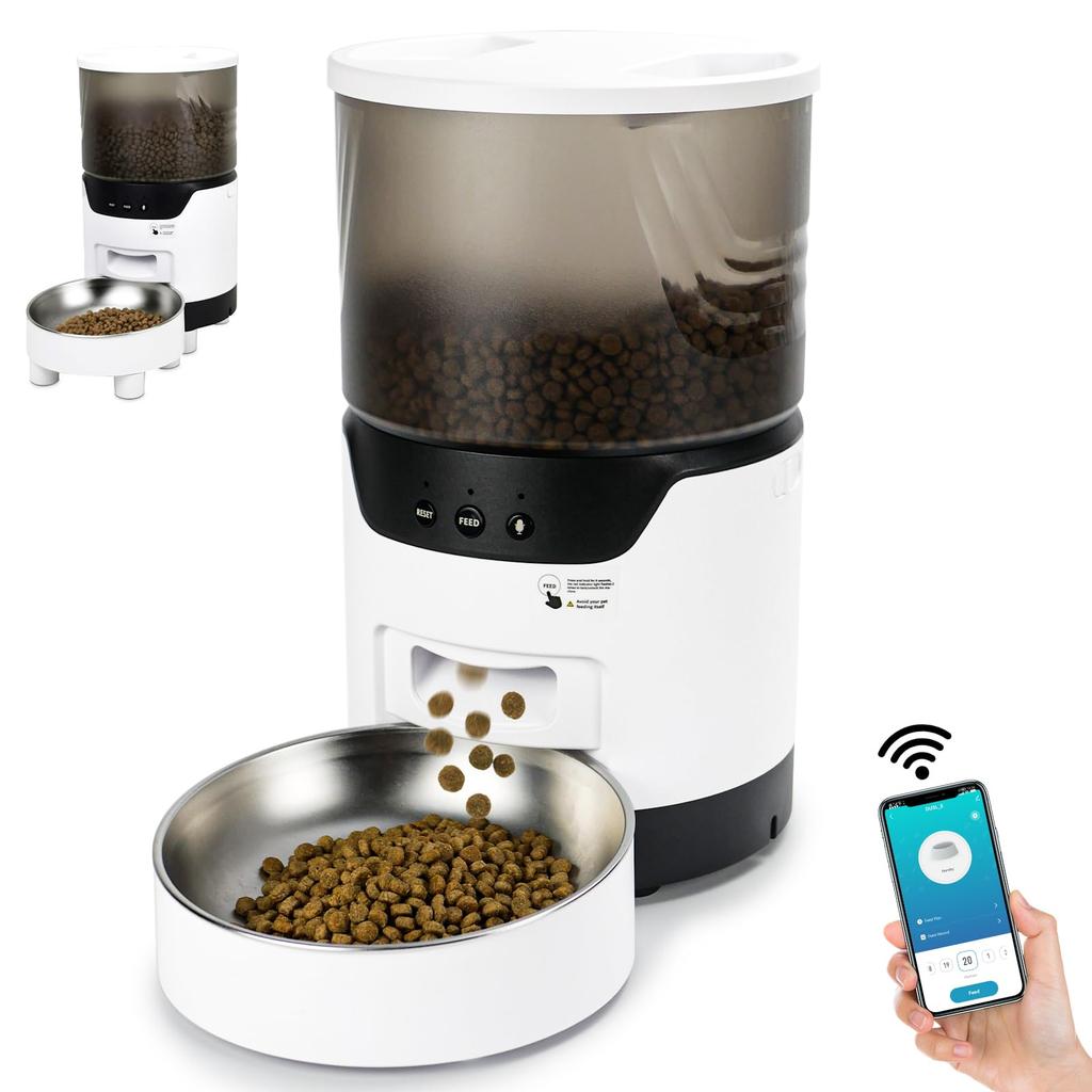 Automatisk fôringsautomat for katter og små til mellomstore 10 måltider per app Kattemat Smart Automatisk Rustfritt stål Enkel Smartphone Fjernkontroll Timer Fiksert tid og
