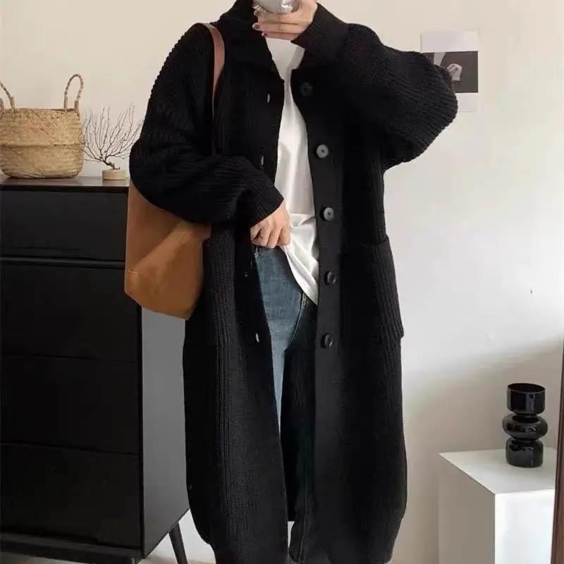 Sweaters Coat Cardigan for Women Autumn Winter Large Size Vintage Loose High-neck Long Sleeve Knit Long Sweaters Jacket
