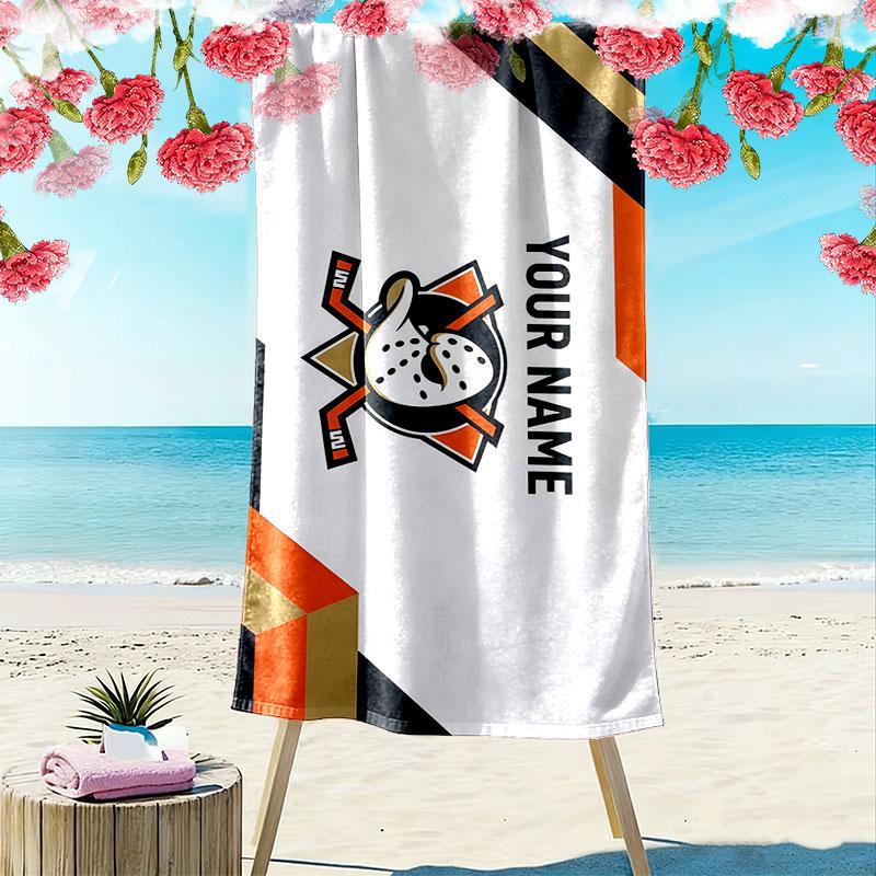 Custom Name,Anaheim Ducks Print Beach Towel, Large Soft Quick Dry Towel for Beach Camping Swimming