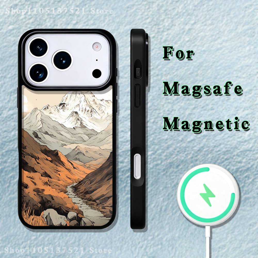 Snow Mountain Scenery Design Phone Case iPhone 17,16,15,14,13,12,11,Pro,Max,Plus,Mini,SE4,E Magnetic Magsafe Wireless Charging