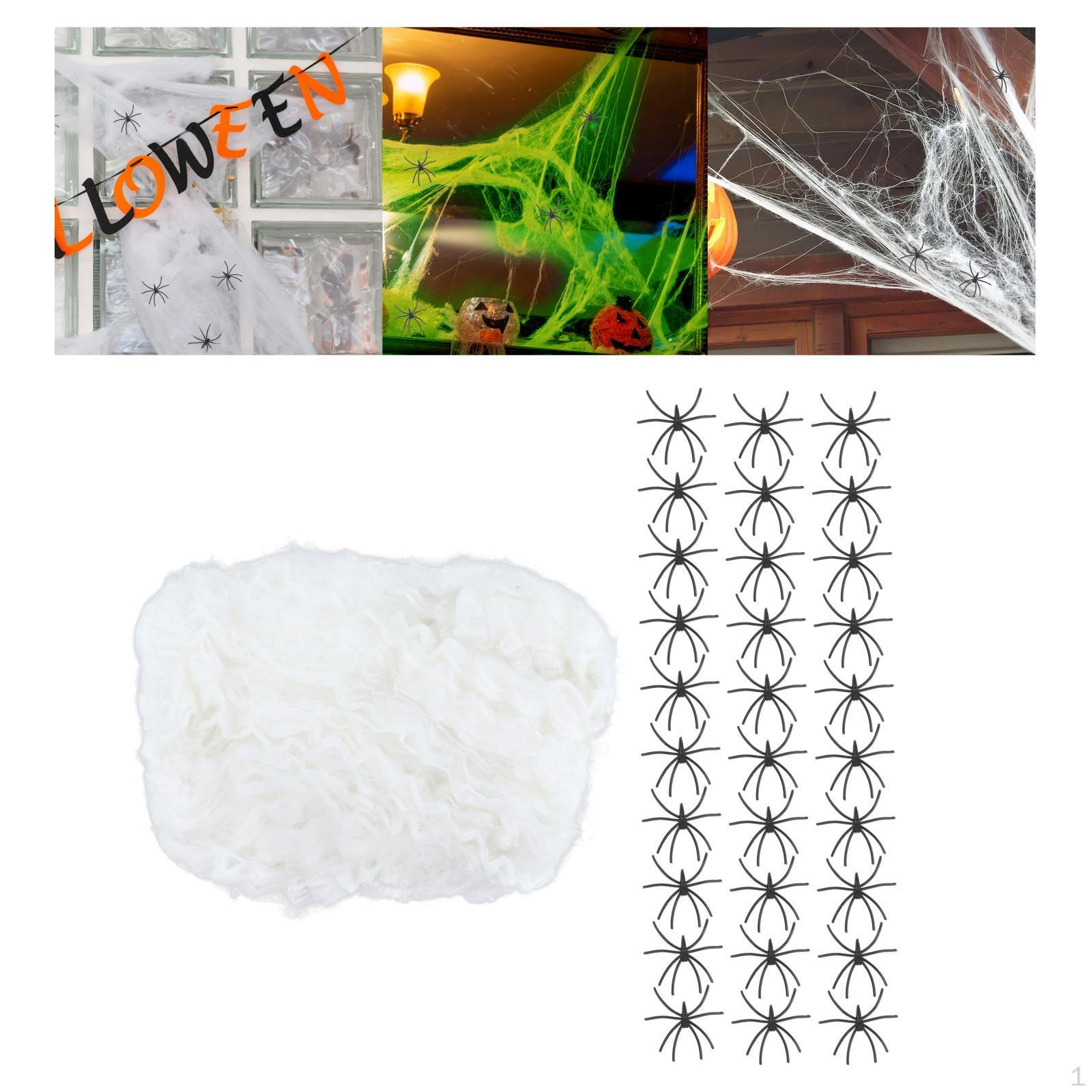Glow-in-the-Dark Spider Web Decoration with Realistic Spiders for Outdoor Halloween Decor 100g 30 Fake Spiders