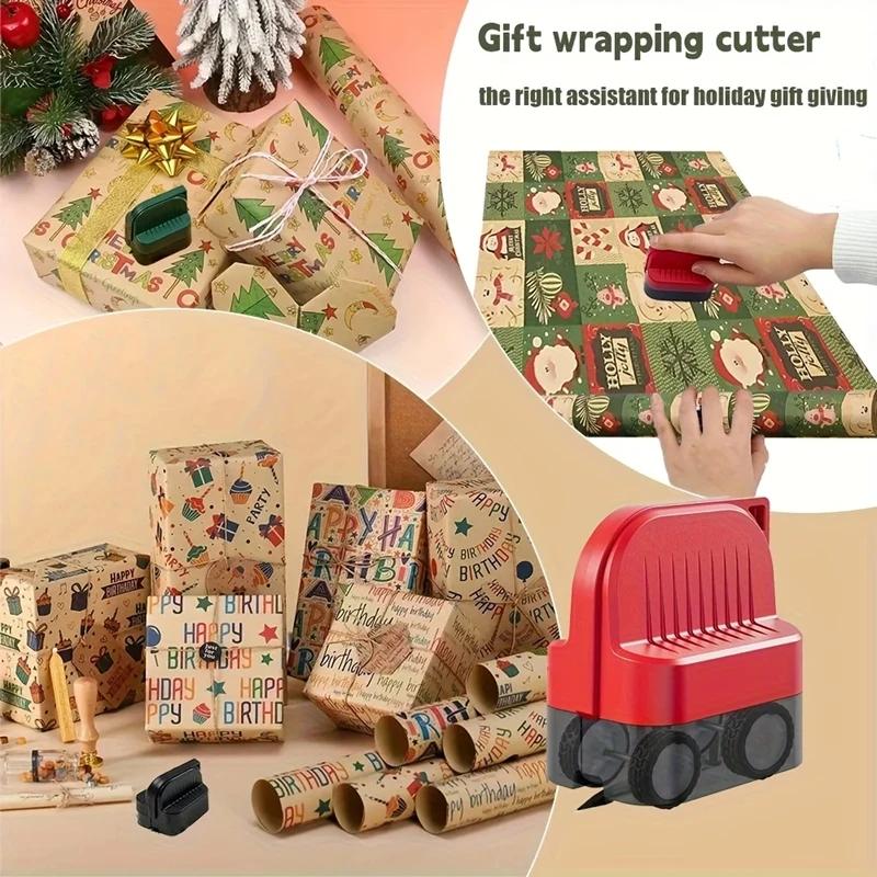 Wrapping Paper Cutter with Wheels | Straight Line Gift Wrap Cutter for Birthday and Christmas, Fits Various Rolls and Papers