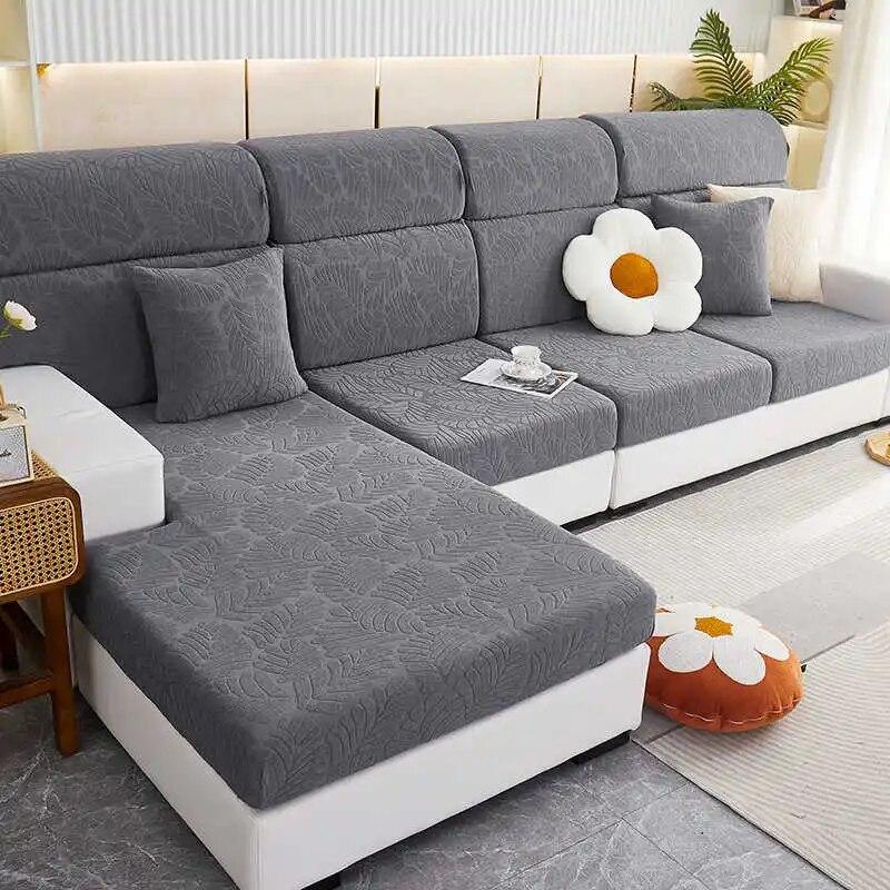 Jacquard Polar Fleece Sofa Seat Cover Stretch Solid Color Couch Cushion Covers Spandex L-Shaped Slipcovers